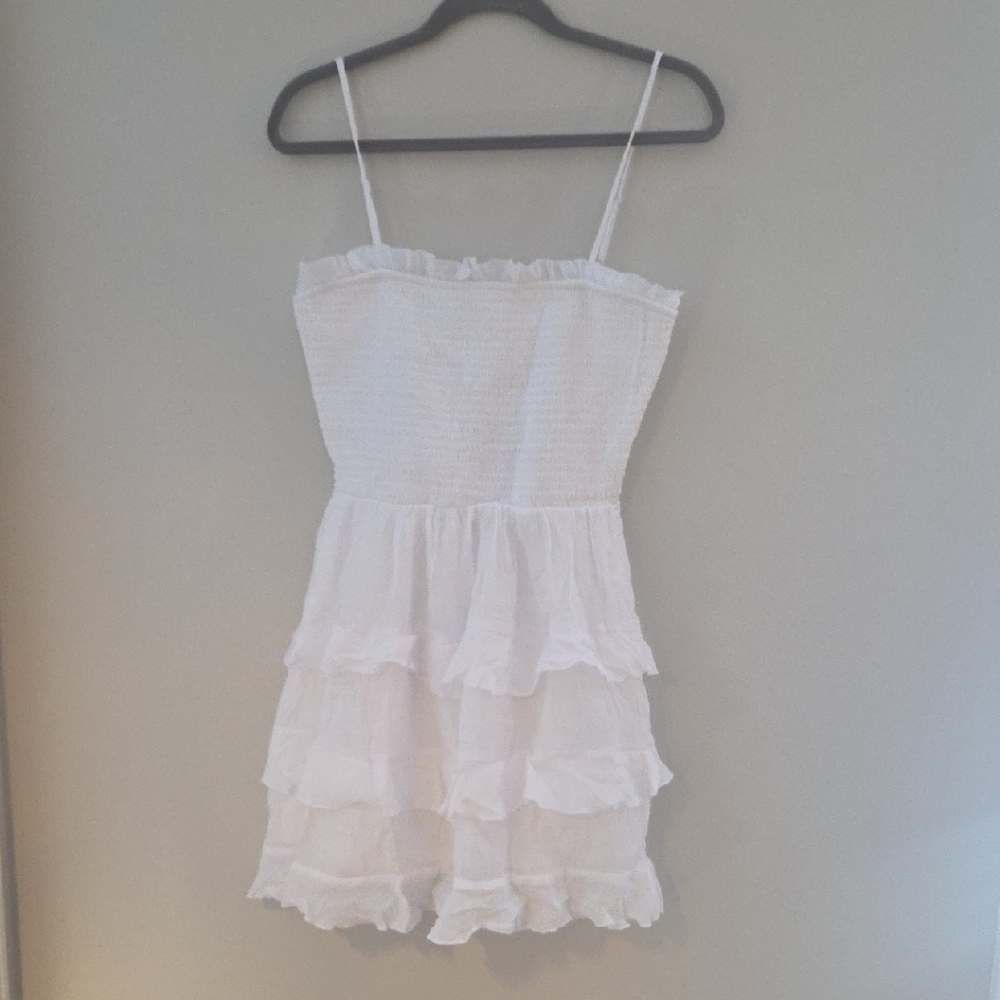 White Ruffled Tiered Spaghetti Strap Dress